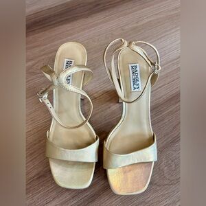 Badgley Mischka Women's Cady Sandals Gold Leather Square Toe High Heel size 8